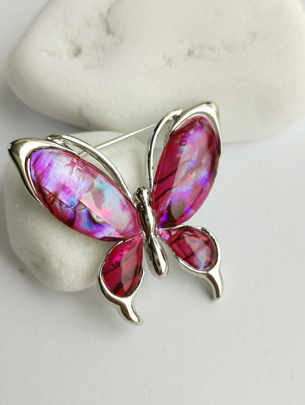 NWT handmade Abalone shell pink butterfly brooch pin made in Canada